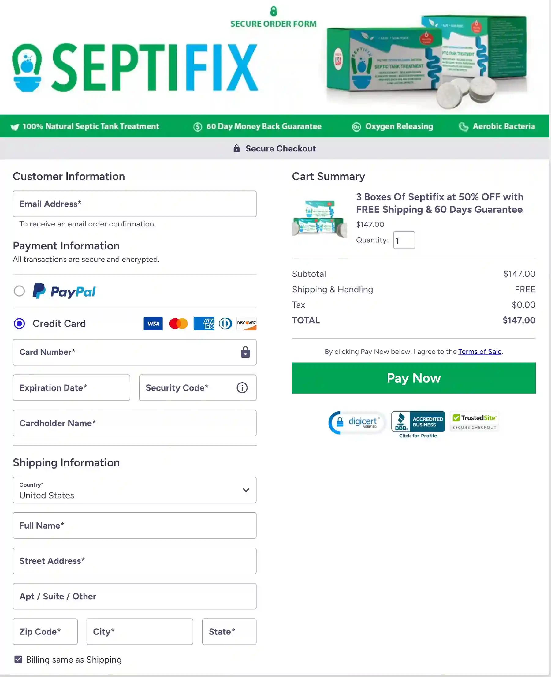 Septifix Secure Payment – All Major Cards Accepted, ClickBank Verified